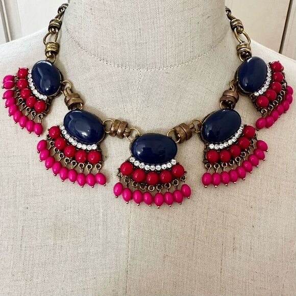 j.Crew Fan pink and blue Statement Necklace - Picture 1 of 8